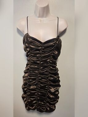 NWT Urban Outfitters Ruched Spaghetti Strap Mini Dress - Chocolate Brown Small